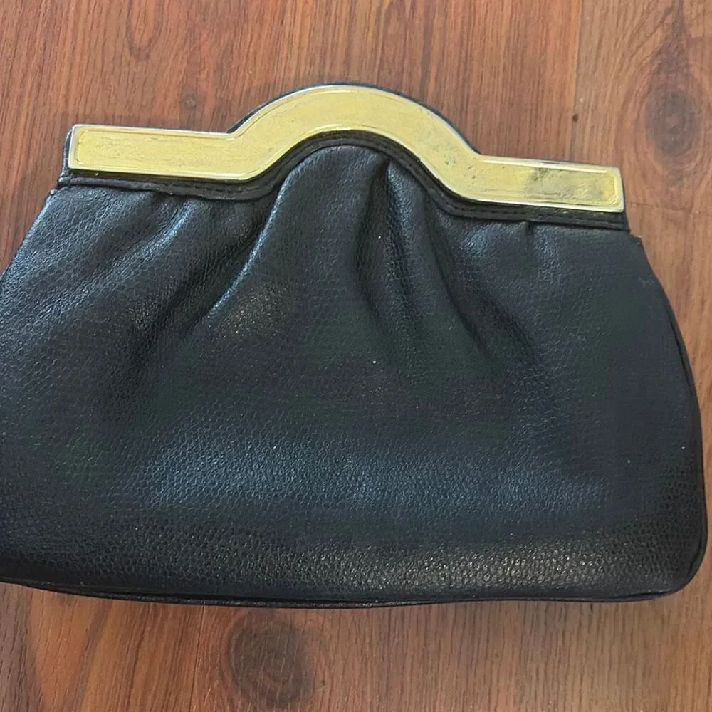 Richters Black leather vintage clutch with rhinestone detail